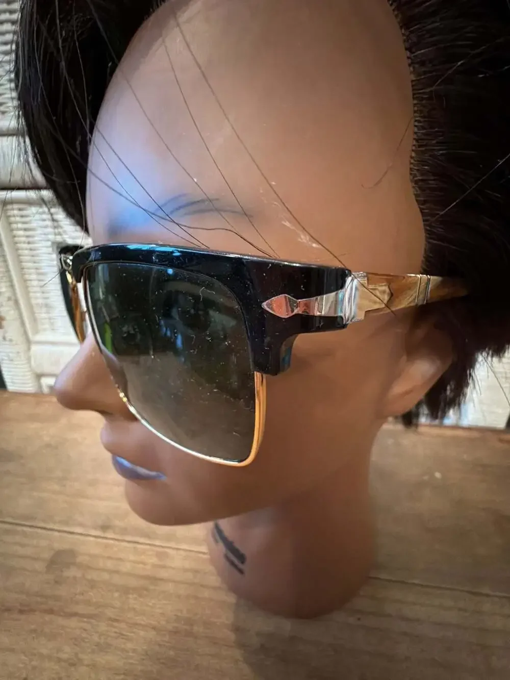 Persol Handmade in Italy Tortoise and Black Browline Sunglasses